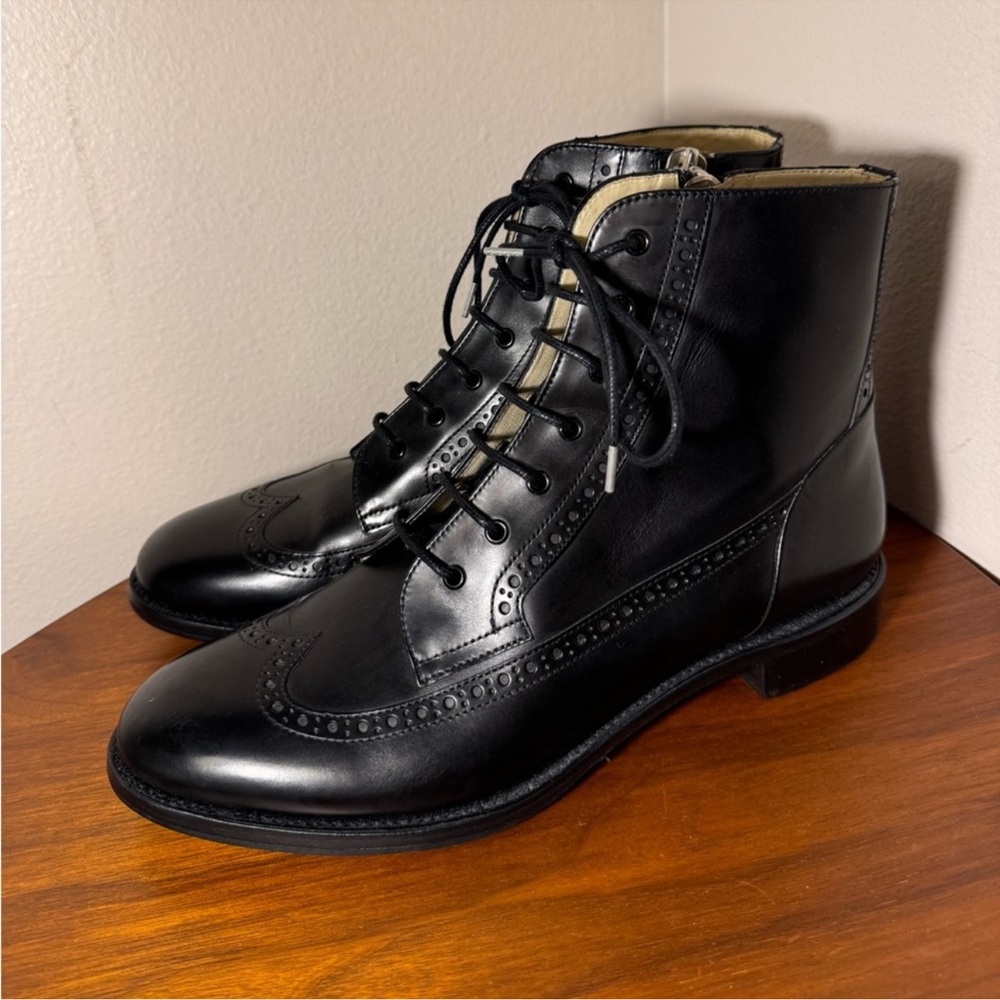 The Office of Angela Scott handmade Black Leather lace-up Ankle Boots EU41 US11 - Picture 5 of 11